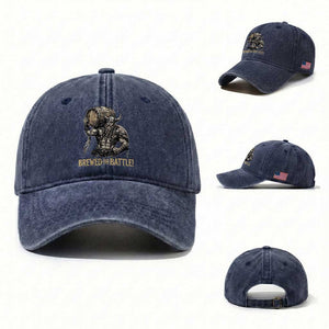 Vintage Viking Beer Drinker Warrior Gift Washed Cotton Baseball Cap Brewed For Battle TS12 Washed Cap Universal Fit Navy Print Your Wear