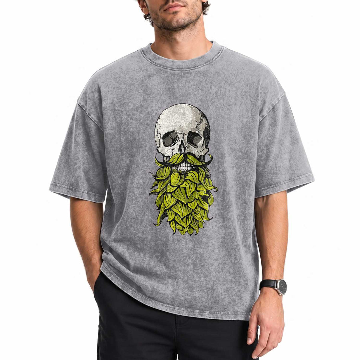 Vintage Craft Brewer Beer Lover Gift Washed Cotton T-Shirt Beer Hops Beard Skull