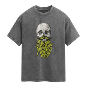 Vintage Craft Brewer Beer Lover Gift Washed Cotton T-Shirt Beer Hops Beard Skull