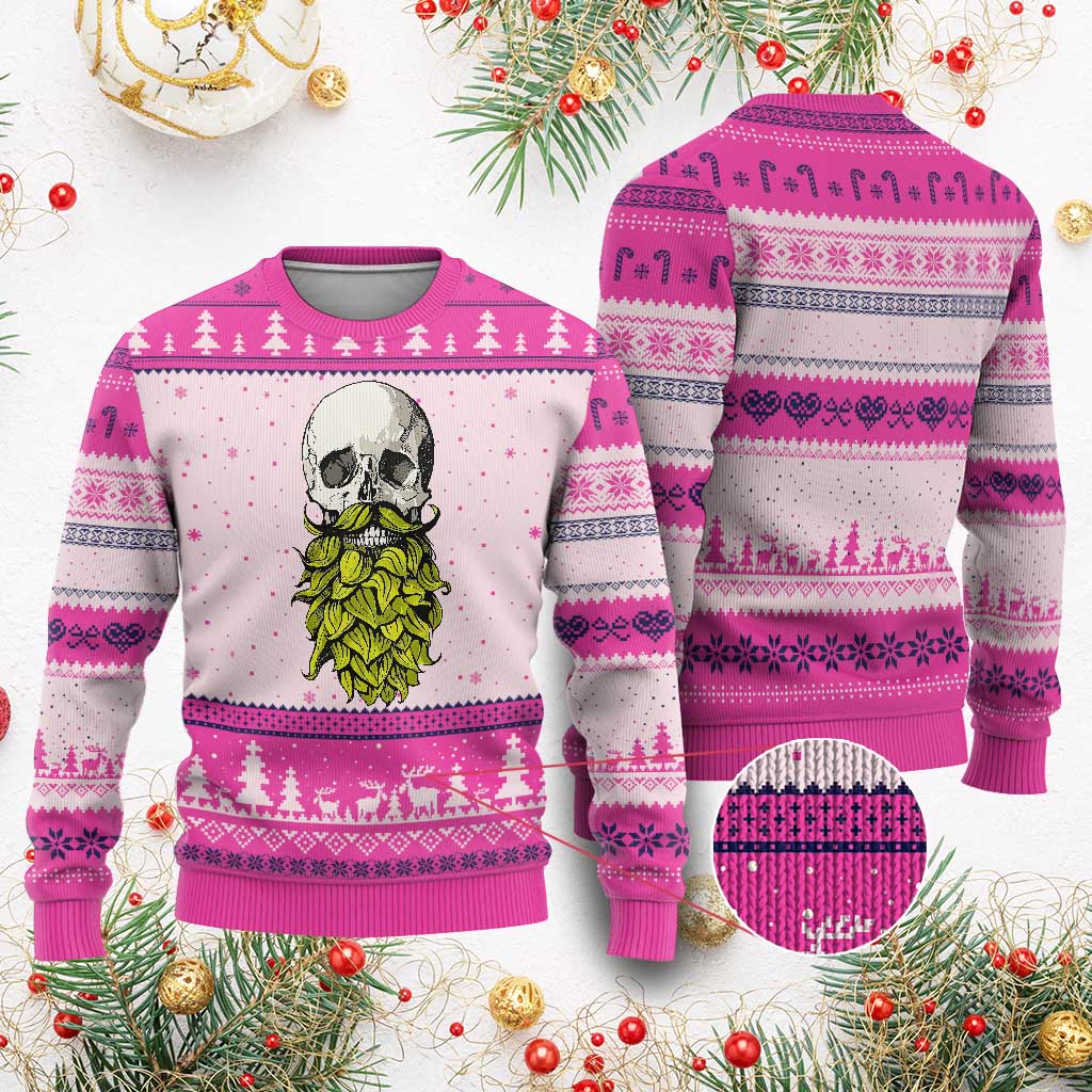 Vintage Craft Brewer Beer Lover Gift Ugly Christmas Sweater Beer Hops Beard Skull TS12 Hot Pink Print Your Wear