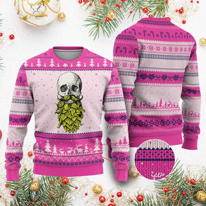 Vintage Craft Brewer Beer Lover Gift Ugly Christmas Sweater Beer Hops Beard Skull TS12 Hot Pink Print Your Wear
