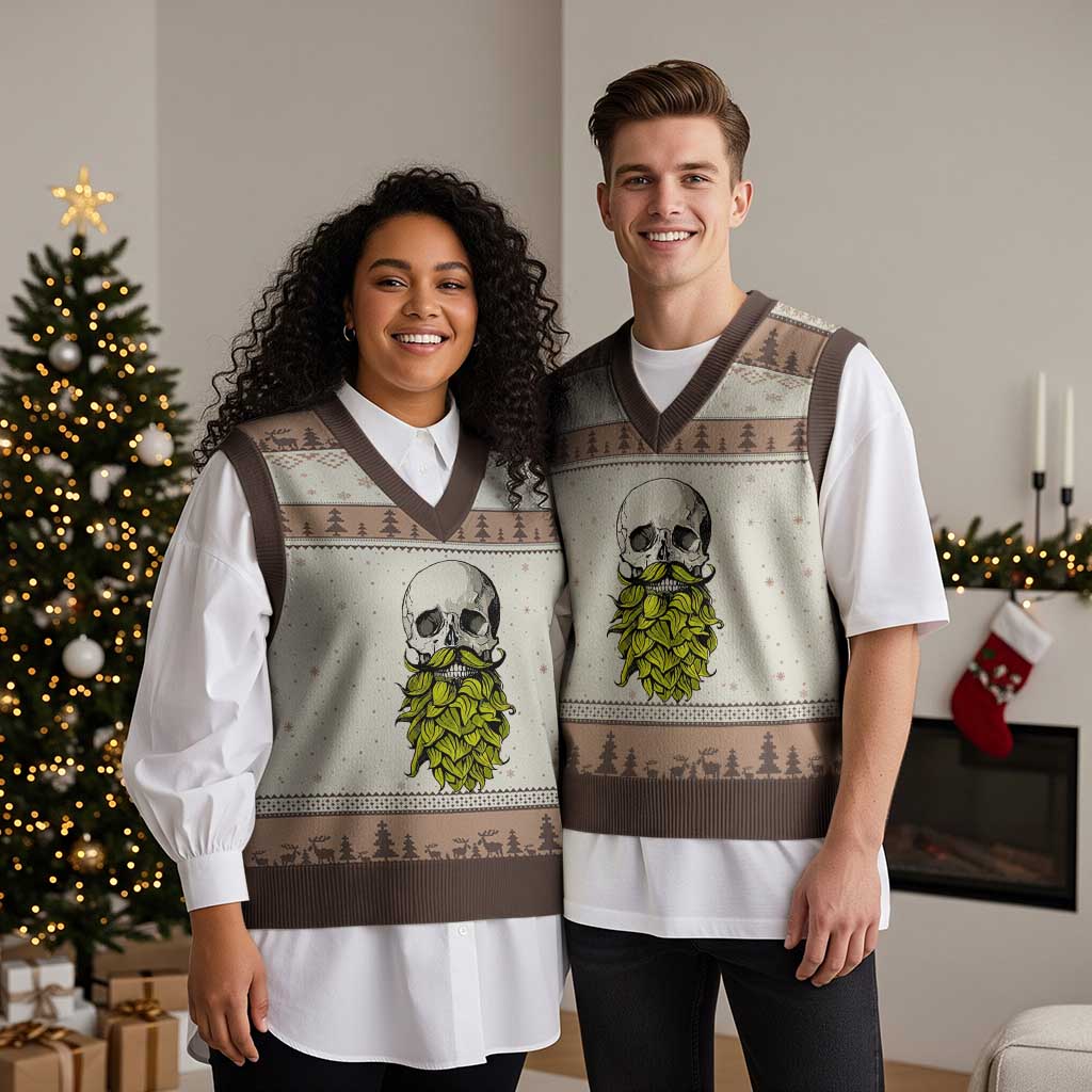 Vintage Craft Brewer Beer Lover Gift V-Neck Knit Sweater Vest Beer Hops Beard Skull TS12 Mocha Mousse Print Your Wear