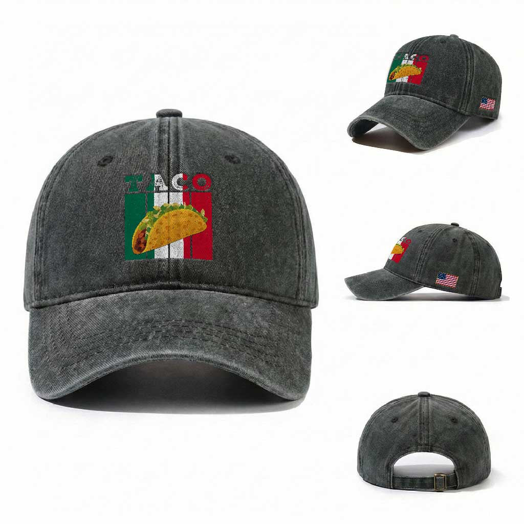 Tacos Lover Mexican Food Washed Cotton Baseball Cap Funny Quote Gift TS12 Washed Cap Universal Fit Dark Green Print Your Wear