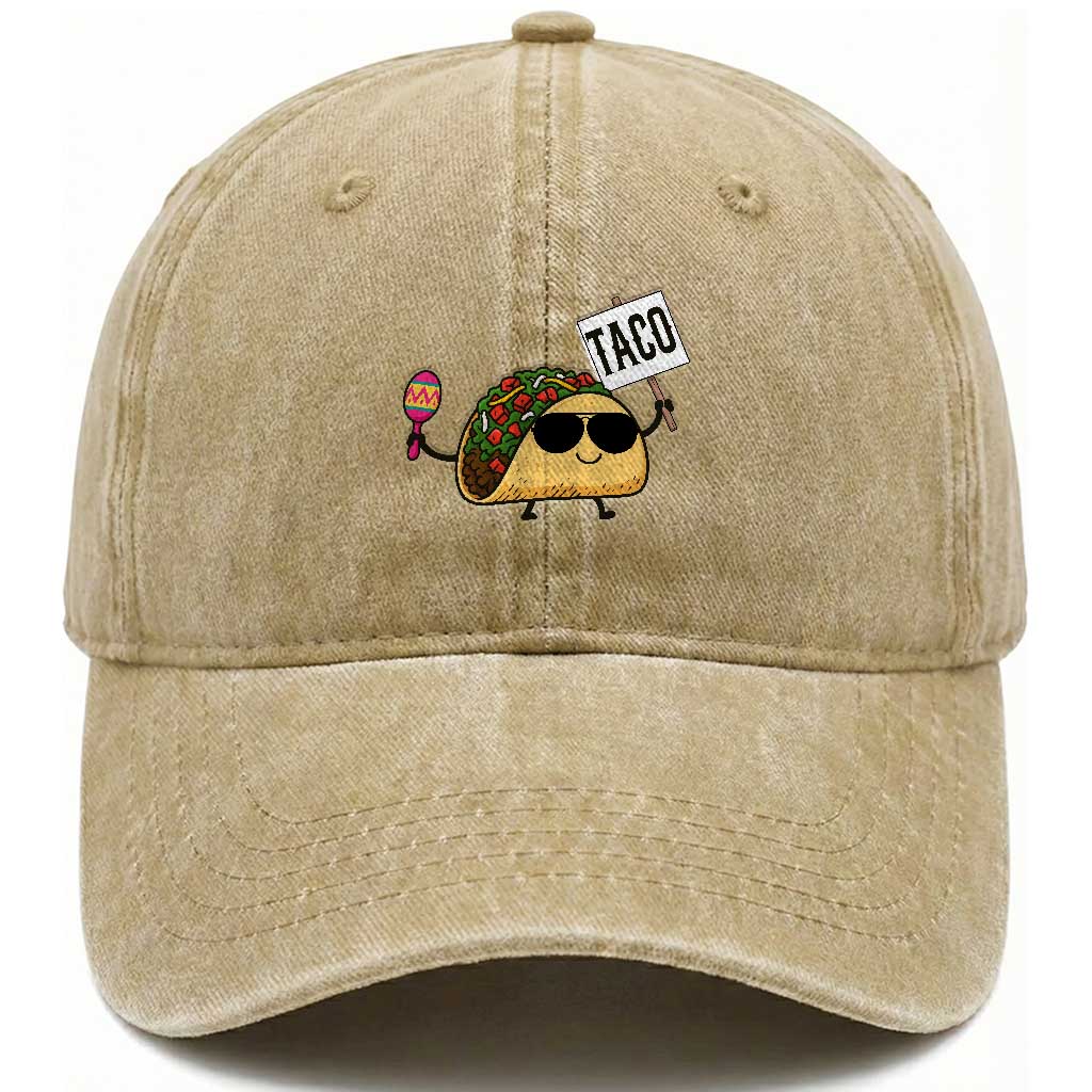 Tacos Lovers Washed Cotton Baseball Cap Mexican Food Lover Gift TS12 Washed Cap Universal Fit Khaki Print Your Wear