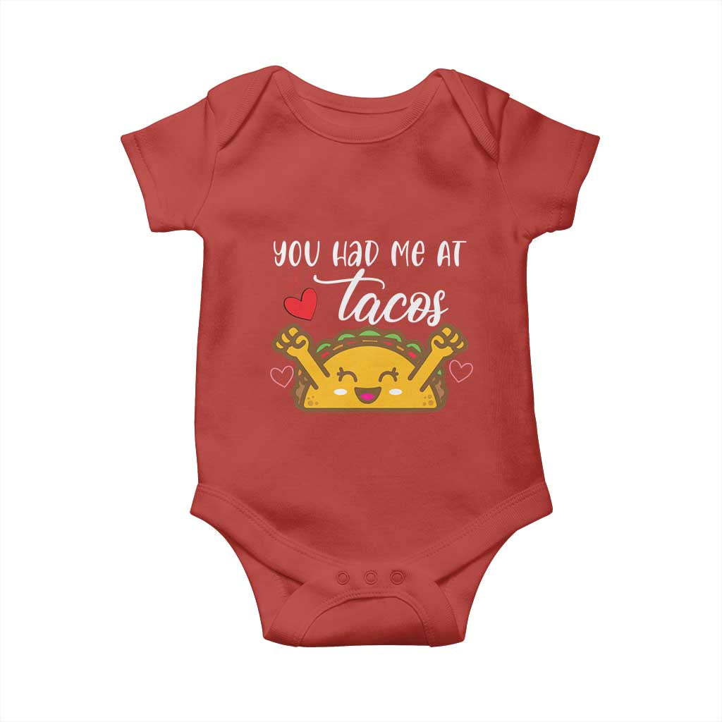 Funny Taco Lover Baby Onesie You Had Me At Tacos TS12 Red Print Your Wear