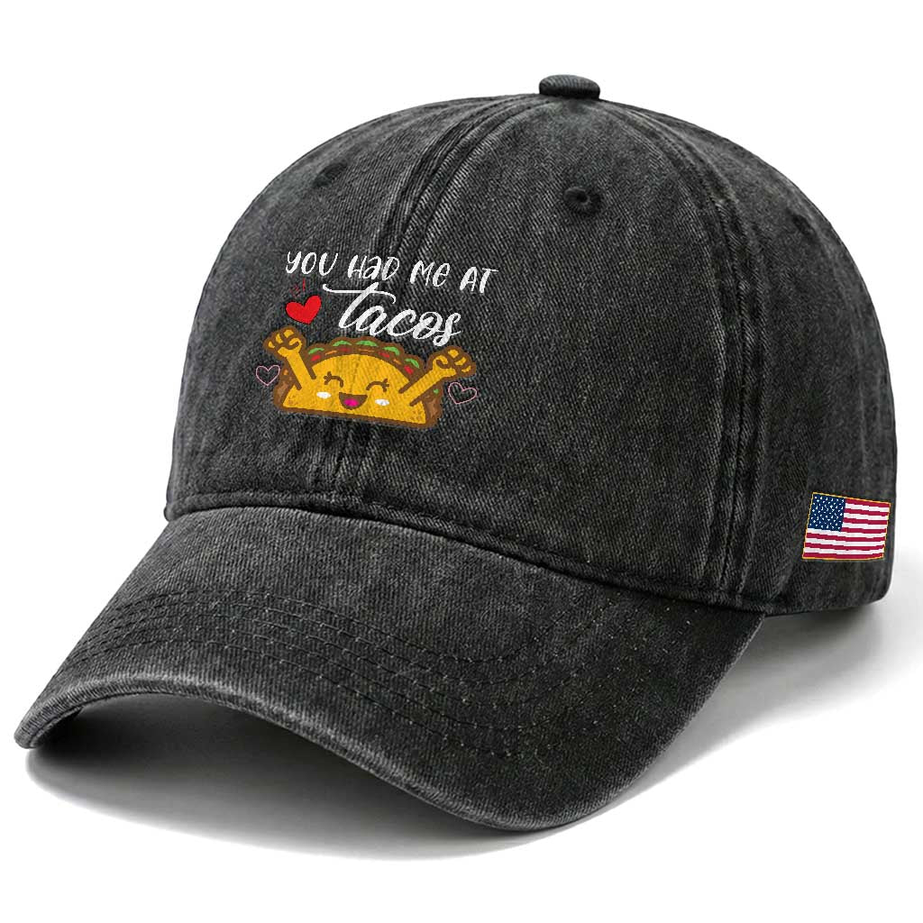 Funny Taco Lover Washed Cotton Baseball Cap You Had Me At Tacos TS12 Print Your Wear