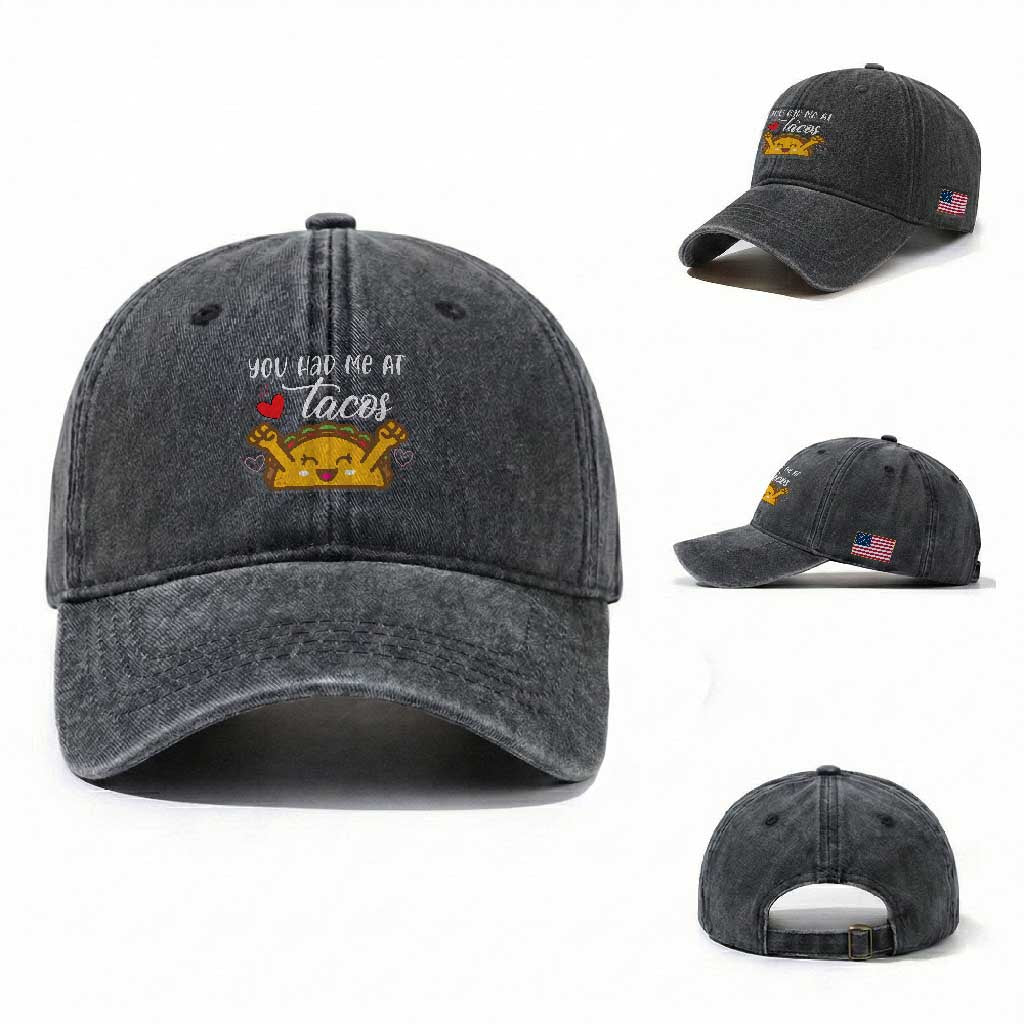 Funny Taco Lover Washed Cotton Baseball Cap You Had Me At Tacos TS12 Washed Cap Universal Fit Dark Gray Print Your Wear