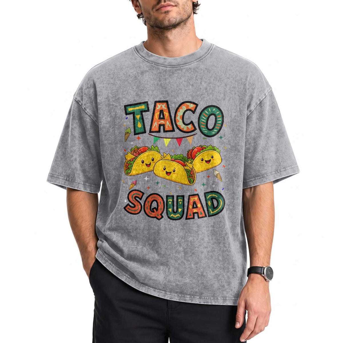 Taco Squad Washed Cotton T-Shirt Funny Mexican Food Lovers Gift