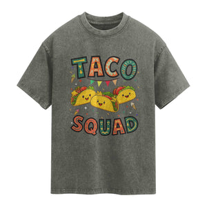 Taco Squad Washed Cotton T-Shirt Funny Mexican Food Lovers Gift