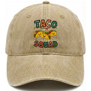 Taco Squad Washed Cotton Baseball Cap Funny Mexican Food Lovers Gift TS12 Washed Cap Universal Fit Khaki Print Your Wear