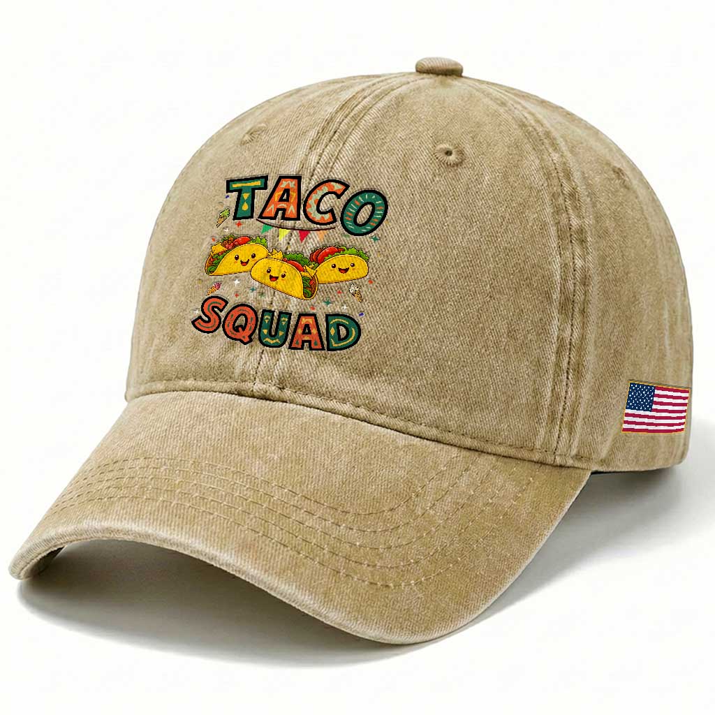 Taco Squad Washed Cotton Baseball Cap Funny Mexican Food Lovers Gift TS12 Print Your Wear