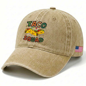 Taco Squad Washed Cotton Baseball Cap Funny Mexican Food Lovers Gift TS12 Print Your Wear