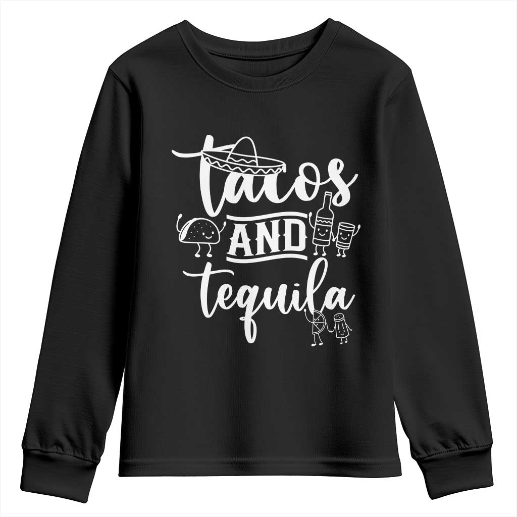 Tacos And Tequila Lover Youth Sweatshirt Funny Humor Gift TS12 Black Print Your Wear