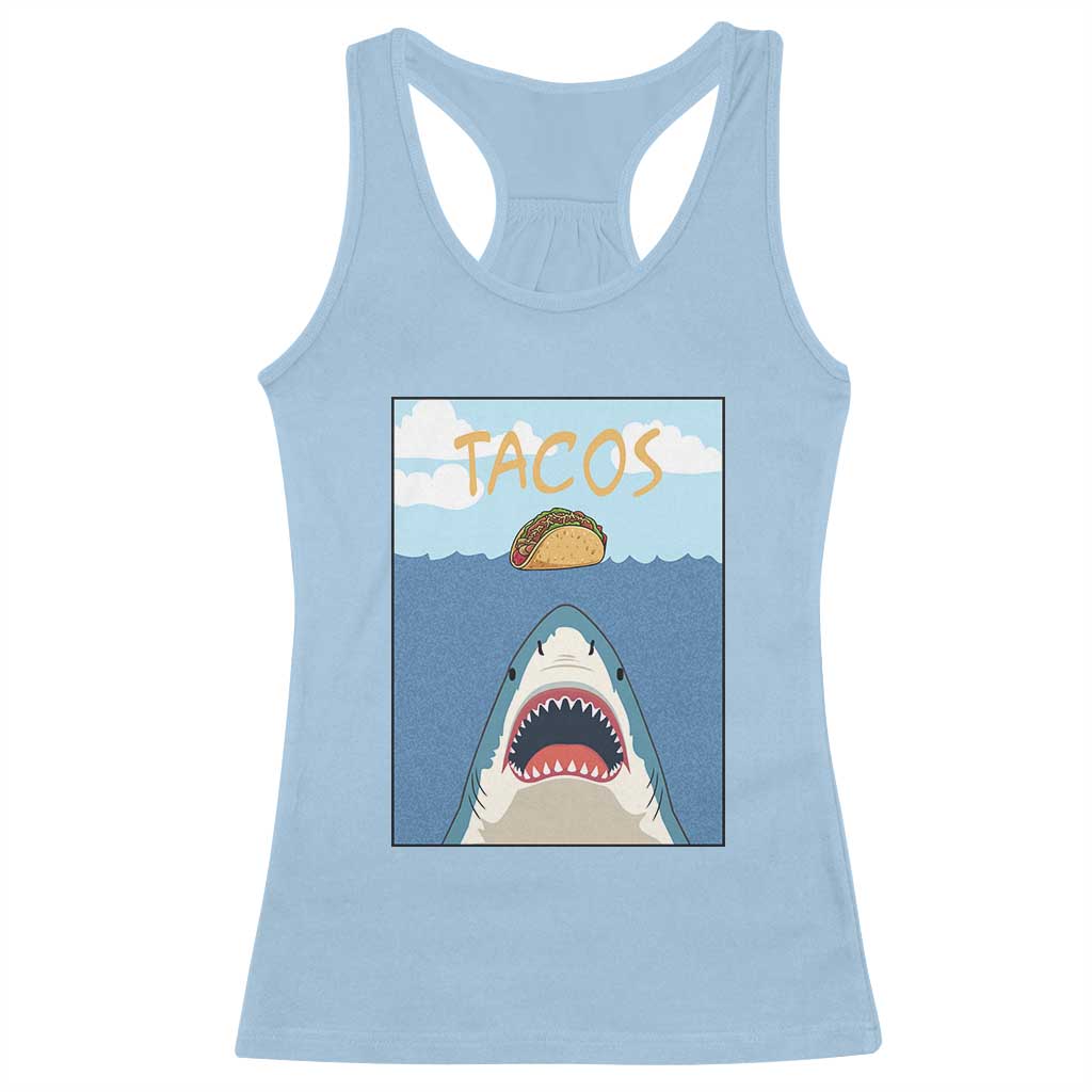 Funny Tacos Lover Racerback Tank Top Shark Attack Humor Gift TS12 Light Blue Print Your Wear