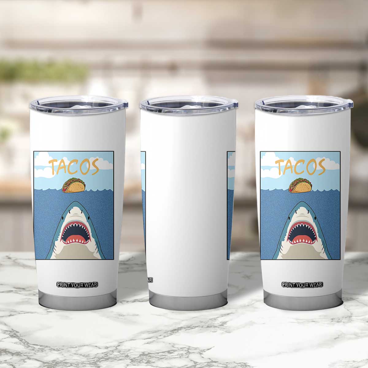 Funny Tacos Lover Tumbler Cup Shark Attack Humor Gift TS12 Print Your Wear