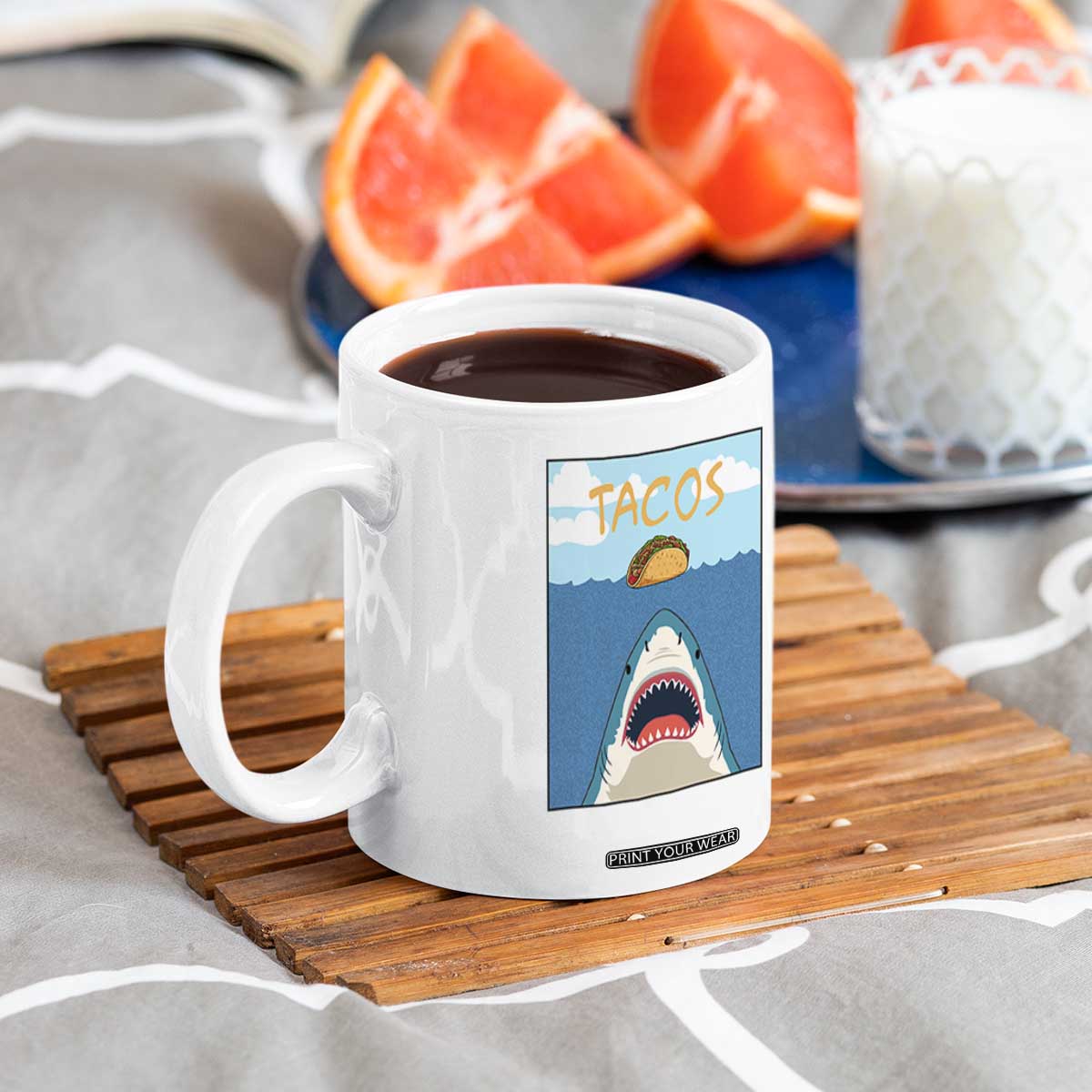Funny Tacos Lover Coffee Mug Shark Attack Humor Gift TS12 Print Your Wear