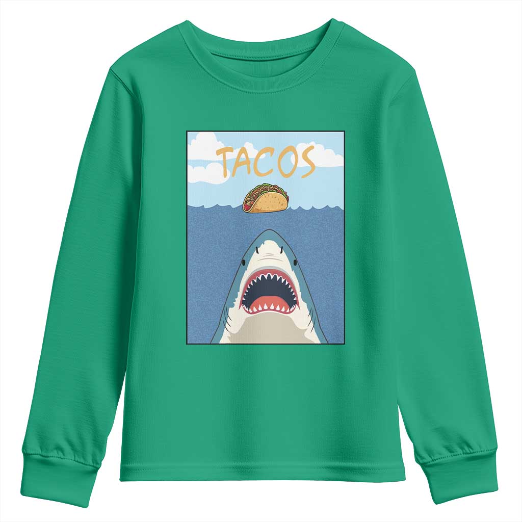 Funny Tacos Lover Youth Sweatshirt Shark Attack Humor Gift TS12 Irish Green Print Your Wear