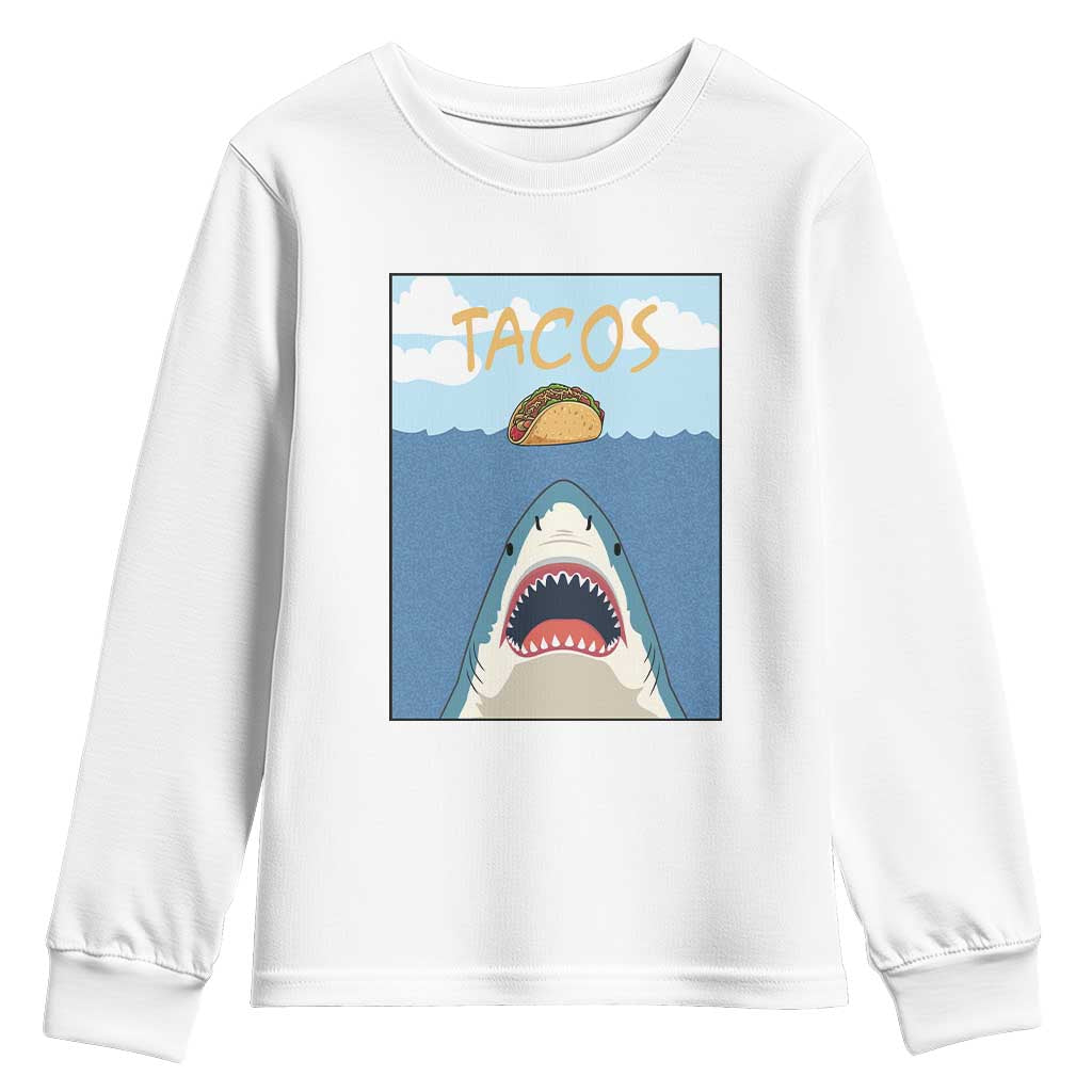 Funny Tacos Lover Youth Sweatshirt Shark Attack Humor Gift TS12 White Print Your Wear