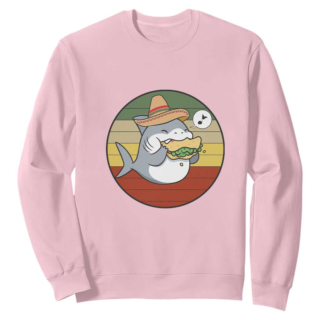 Mexican Food Lover Gift Sweatshirt Funny Shark Eating Tacos TS12 Light Pink Print Your Wear