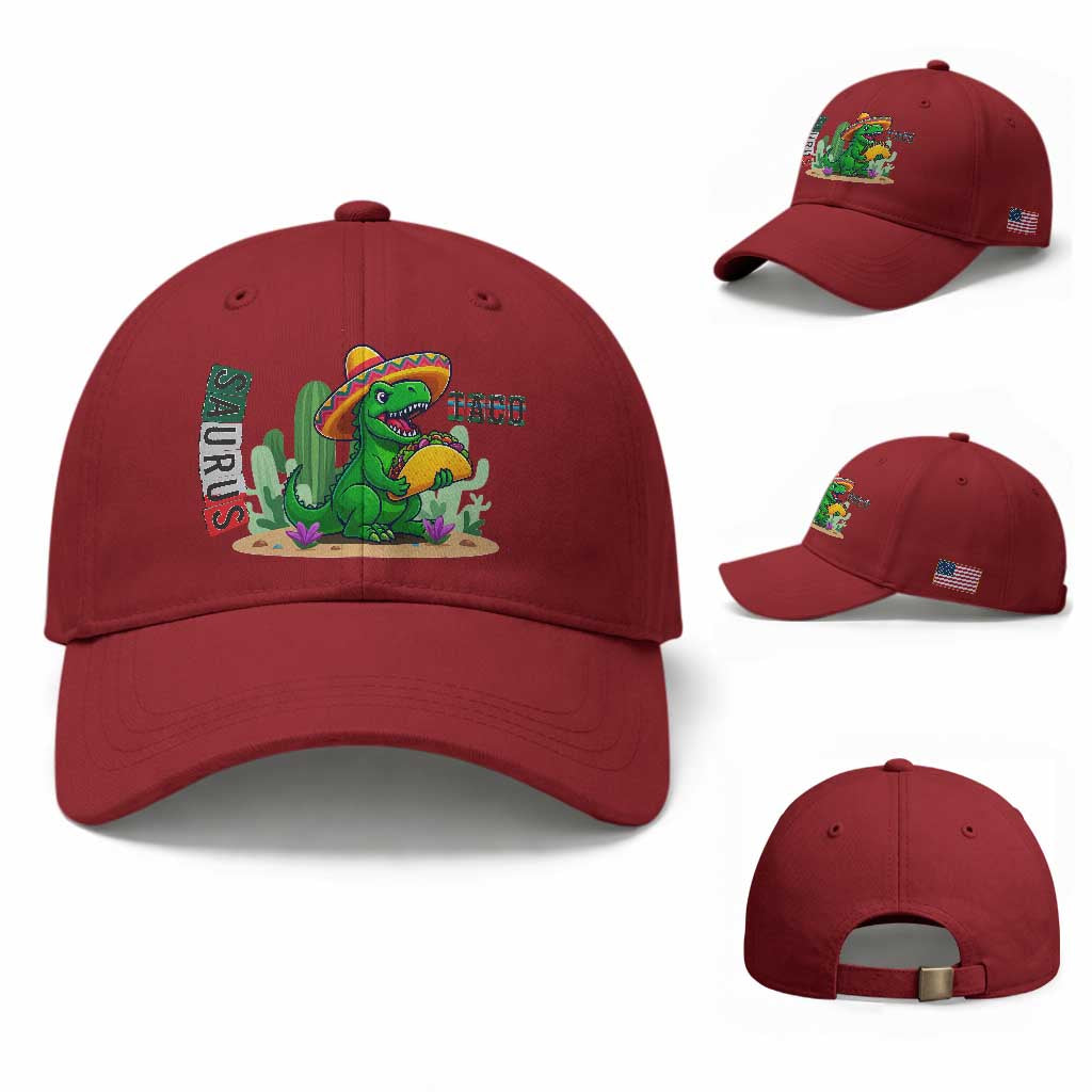 Mexican Food Lover Gift Baseball Cap Funny Dinosaur Taco Saurus TS12 Baseball Cap Universal Fit Cherry Red Print Your Wear