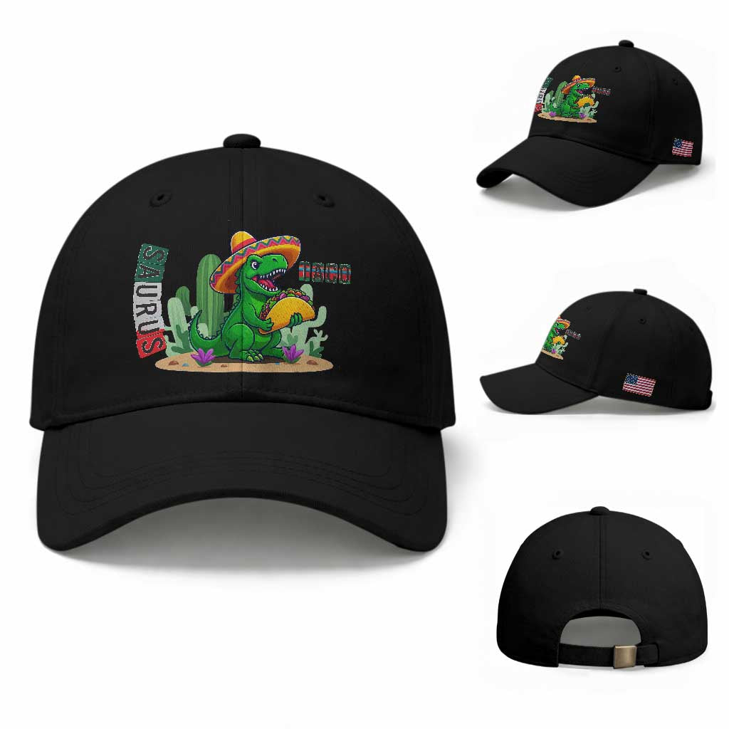 Mexican Food Lover Gift Baseball Cap Funny Dinosaur Taco Saurus TS12 Baseball Cap Universal Fit Black Print Your Wear