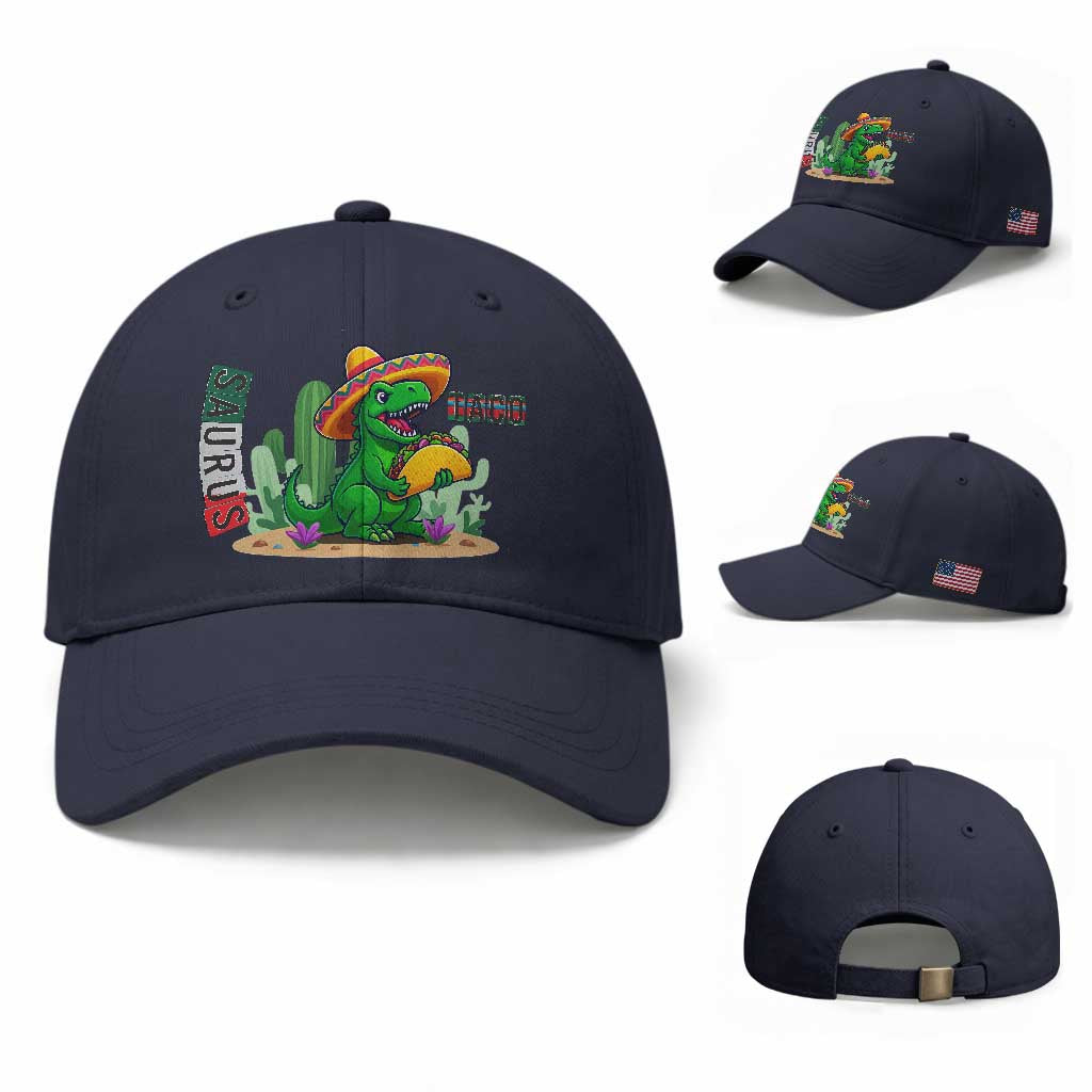 Mexican Food Lover Gift Baseball Cap Funny Dinosaur Taco Saurus TS12 Baseball Cap Universal Fit Navy Print Your Wear