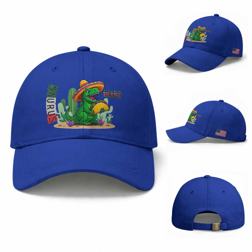 Mexican Food Lover Gift Baseball Cap Funny Dinosaur Taco Saurus TS12 Baseball Cap Universal Fit Royal Blue Print Your Wear