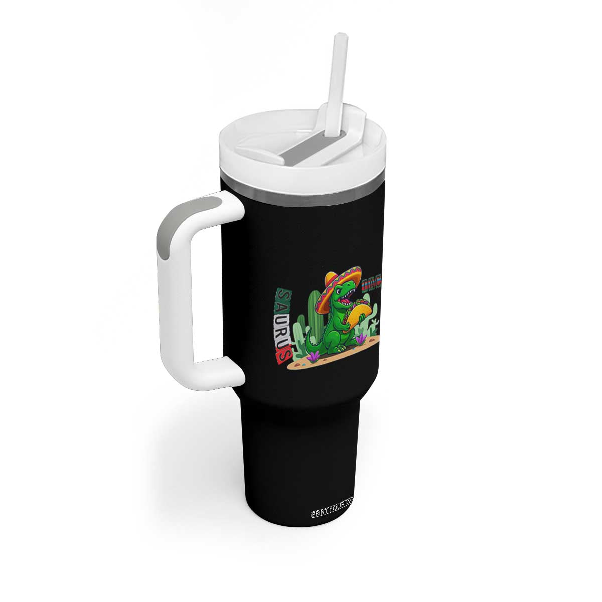 Mexican Food Lover Gift Tumbler With Handle Funny Dinosaur Taco Saurus TS12 Print Your Wear