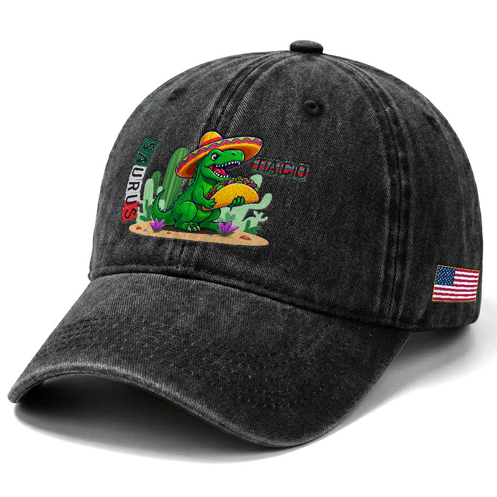 Mexican Food Lover Gift Washed Cotton Baseball Cap Funny Dinosaur Taco Saurus TS12 Print Your Wear