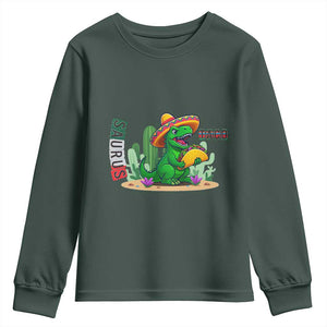 Mexican Food Lover Gift Youth Sweatshirt Funny Dinosaur Taco Saurus TS12 Dark Forest Green Print Your Wear