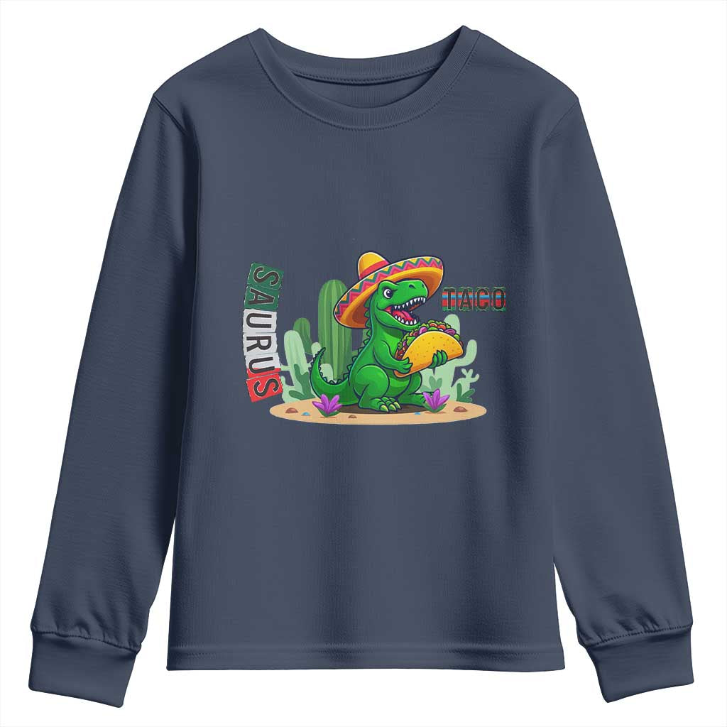 Mexican Food Lover Gift Youth Sweatshirt Funny Dinosaur Taco Saurus TS12 Navy Print Your Wear