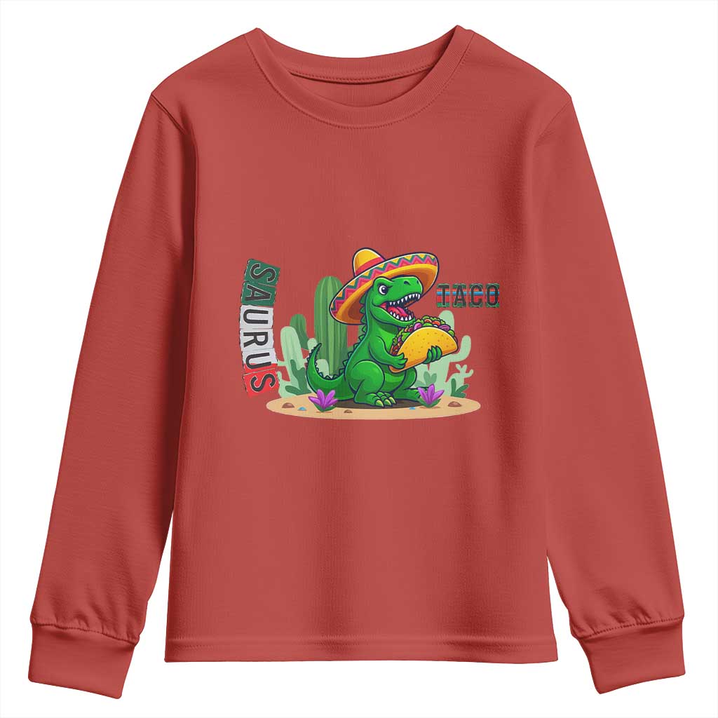 Mexican Food Lover Gift Youth Sweatshirt Funny Dinosaur Taco Saurus TS12 Red Print Your Wear