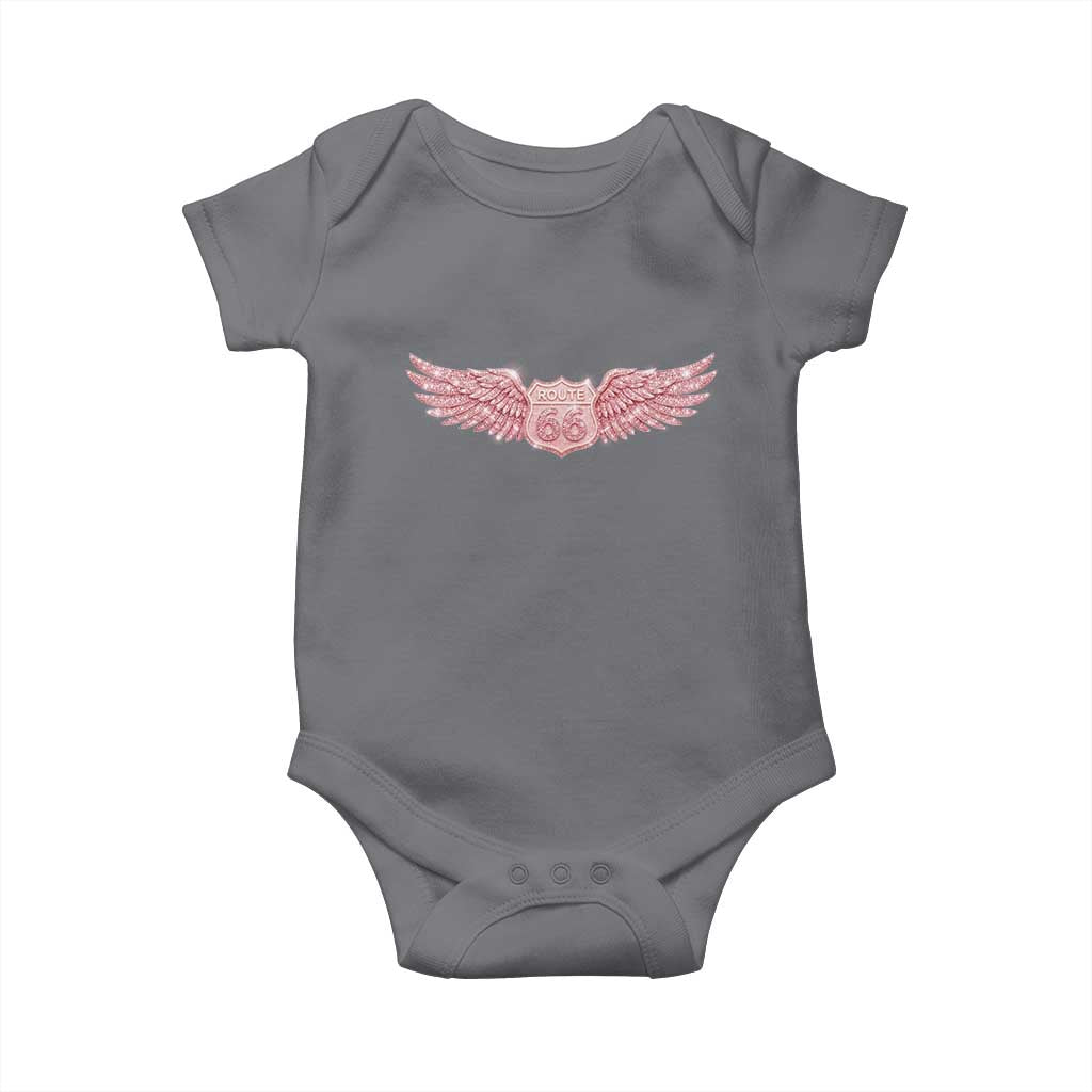 Pink Glitter Effect Route Highway 66 Baby Onesie Road Trip Motorcycle Adventure