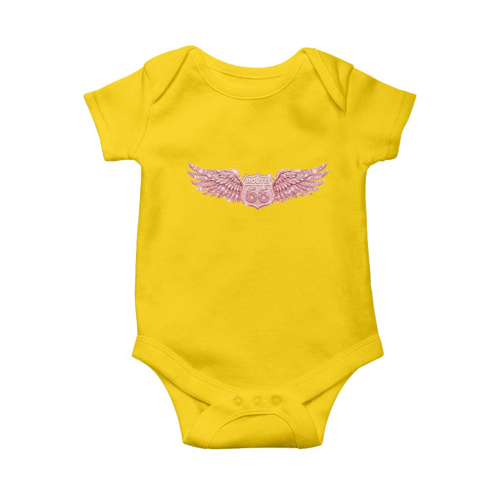 Pink Glitter Effect Route Highway 66 Baby Onesie Road Trip Motorcycle Adventure