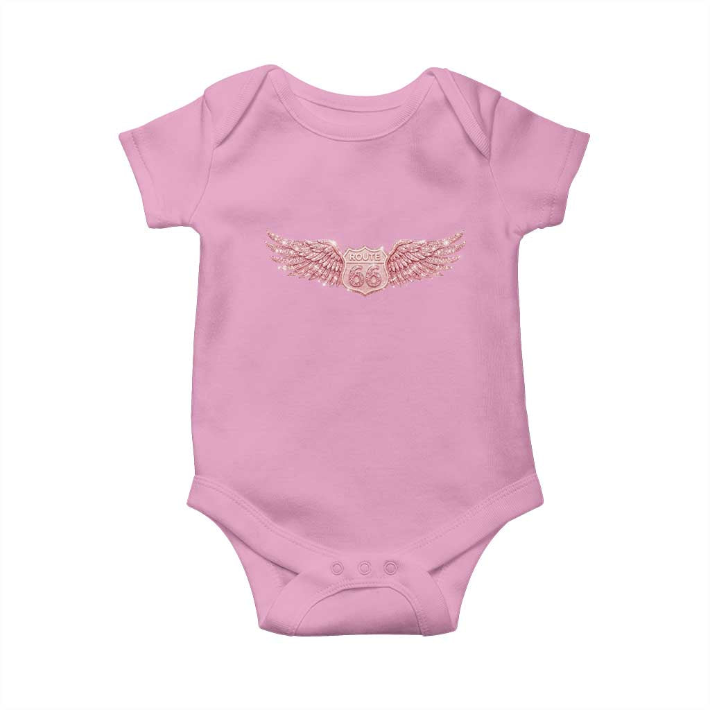 Pink Glitter Effect Route Highway 66 Baby Onesie Road Trip Motorcycle Adventure