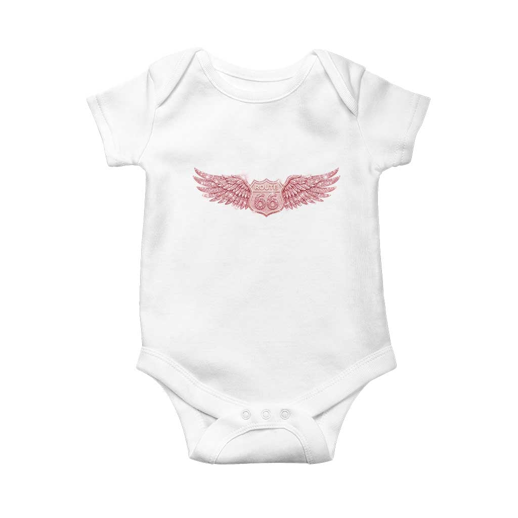 Pink Glitter Effect Route Highway 66 Baby Onesie Road Trip Motorcycle Adventure