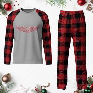 Pink Glitter Effect Route Highway 66 Plaid Pajama Set Road Trip Motorcycle Adventure