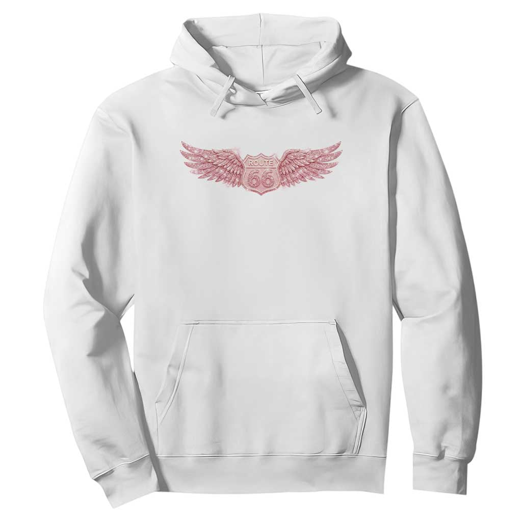 Pink Glitter Effect Route Highway 66 Hoodie Road Trip Motorcycle Adventure