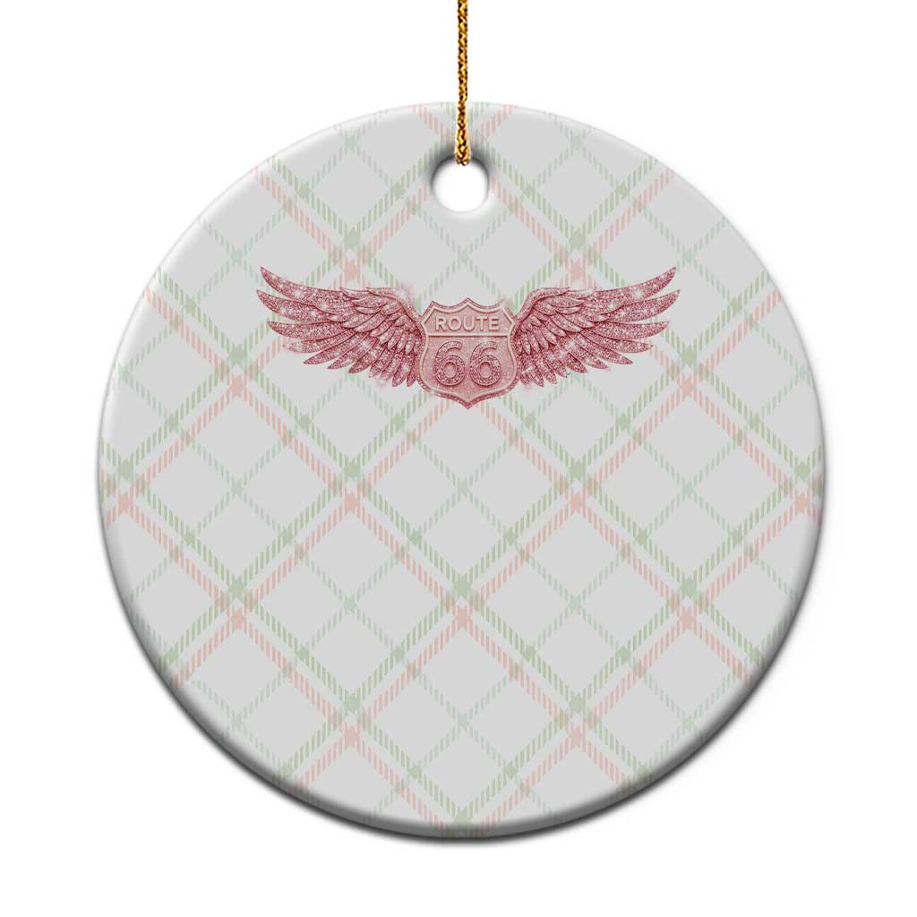 Pink Glitter Effect Route Highway 66 Ceramic Ornament Road Trip Motorcycle Adventure