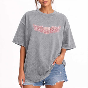 Pink Glitter Effect Route Highway 66 Washed Cotton T-Shirt Road Trip Motorcycle Adventure