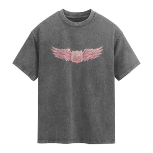 Pink Glitter Effect Route Highway 66 Washed Cotton T-Shirt Road Trip Motorcycle Adventure