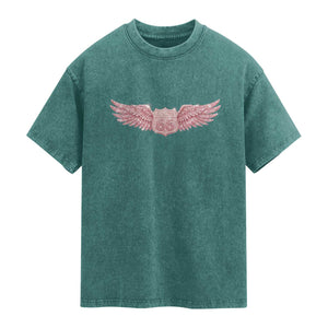 Pink Glitter Effect Route Highway 66 Washed Cotton T-Shirt Road Trip Motorcycle Adventure
