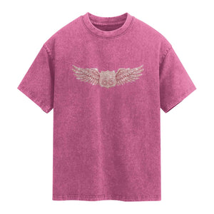 Pink Glitter Effect Route Highway 66 Washed Cotton T-Shirt Road Trip Motorcycle Adventure