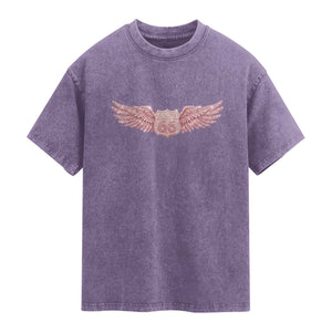 Pink Glitter Effect Route Highway 66 Washed Cotton T-Shirt Road Trip Motorcycle Adventure