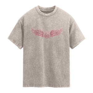 Pink Glitter Effect Route Highway 66 Washed Cotton T-Shirt Road Trip Motorcycle Adventure