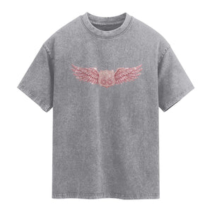 Pink Glitter Effect Route Highway 66 Washed Cotton T-Shirt Road Trip Motorcycle Adventure