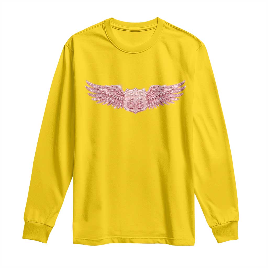 Pink Glitter Effect Route Highway 66 Long Sleeve Shirt Road Trip Motorcycle Adventure