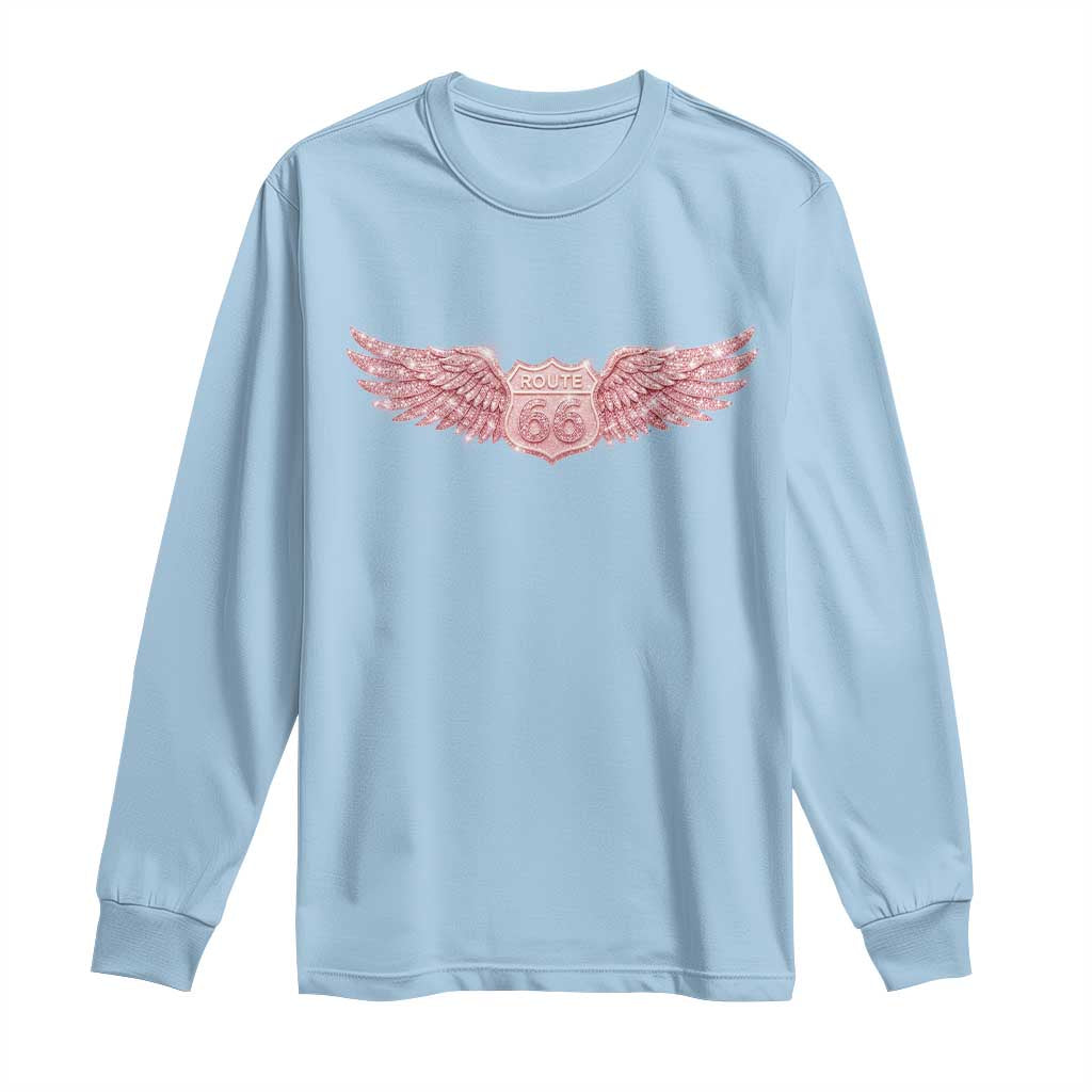 Pink Glitter Effect Route Highway 66 Long Sleeve Shirt Road Trip Motorcycle Adventure