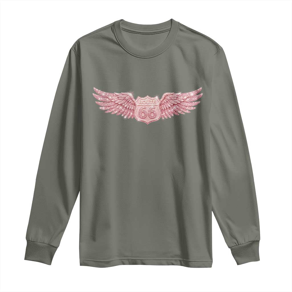 Pink Glitter Effect Route Highway 66 Long Sleeve Shirt Road Trip Motorcycle Adventure