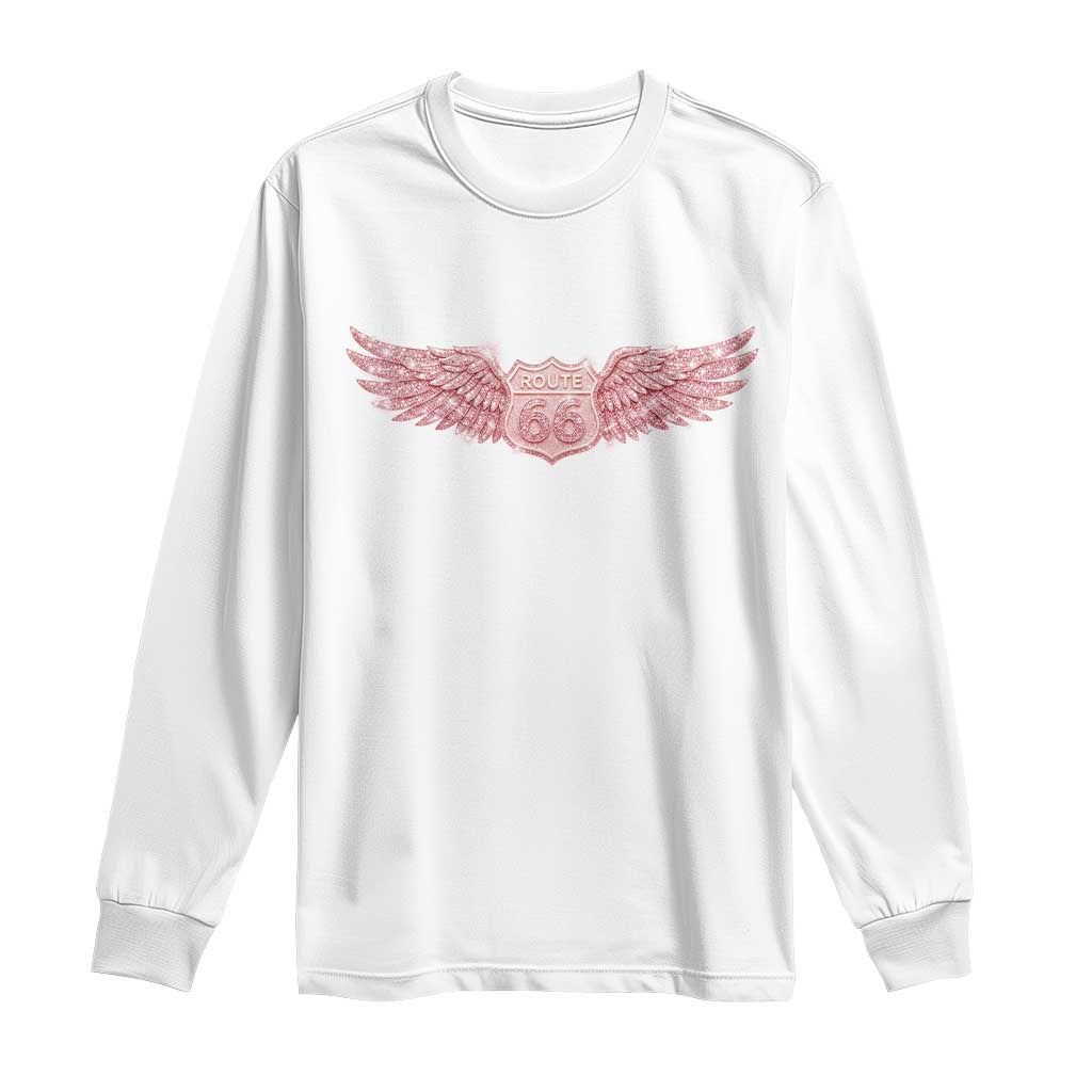 Pink Glitter Effect Route Highway 66 Long Sleeve Shirt Road Trip Motorcycle Adventure